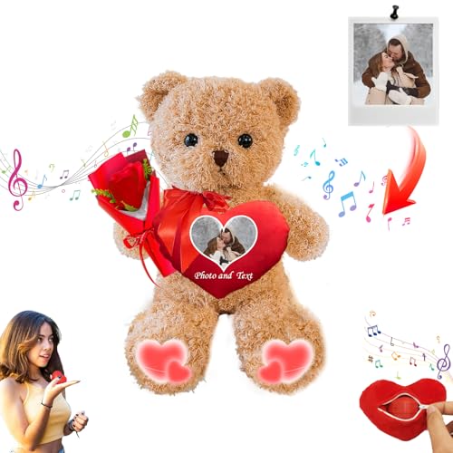 JABECODIFA Valentinstag Personalisierte Teddybär mit Text + Foto, Valentine Teddybär als Personalisierte Frauen Männer (30 cm) von JABECODIFA