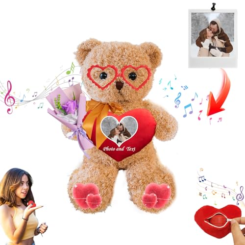 JABECODIFA Valentinstag Personalisierte Teddybär mit Text + Foto, Valentine Teddybär als Personalisierte Frauen Männer (30 cm) von JABECODIFA