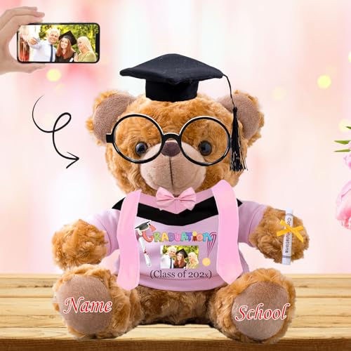 Personalisierter Abschluss-Teddybär 2024, Abschlussgeschenke für Sie mit Text+Foto, Abschlussbär mit Brille und Abschlussschal als Abschlussgeschenk für Ihn zum Abschluss 2024 (20 cm-Text+Foto) von JABECODIFA