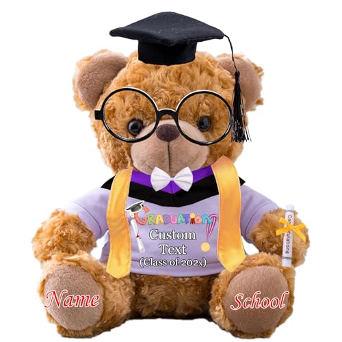 Personalisierter Abschluss-Teddybär mit Brille und Abschlussschal, Abschlussgeschenke für Ihn 2024 mit Text, Abschlussbär als Personalisierte Abschlussgeschenk für sie zum Abschluss 2024 (25 cm-Text) von JABECODIFA