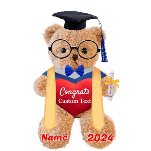 Personalisierter Abschluss-Teddybär mit Brille und Abschlussschal, Abschlussgeschenke für Ihn 2025 mit Text, Abschlussbär als Personalisierte Abschlussgeschenk für sie zum Abschluss 2025 (25cm-Text) von JABECODIFA