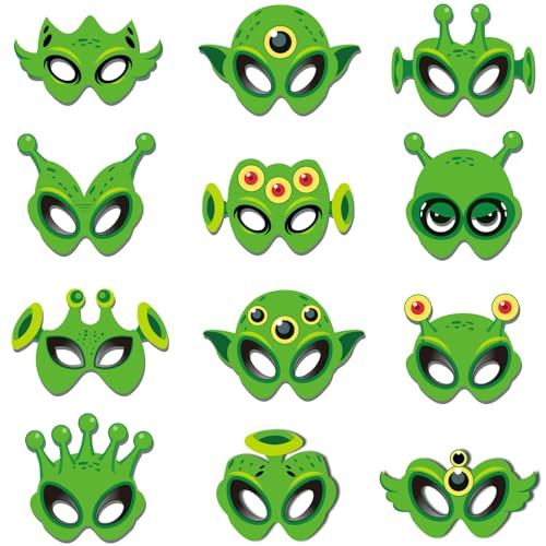 JAHEMU Alien Maske Monster Papiermasken Kindermasken Außerirdische Party Masken Halloween Maske Kinder Monstrum Halbmasken für Halloween Karneval Kostüm Party (12 Stück) von JAHEMU