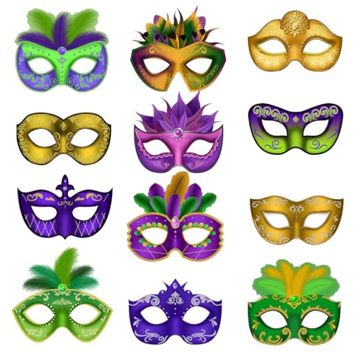 JAHEMU Karneval Maske Papier Masken Kindermasken Venezianische Maskerade Maske Cosplay Karneval Halloween Weihnachten Geburtstag Party Maske für Kinder 12 Stück von JAHEMU