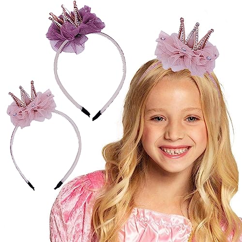 JAHEMU Krone Stirnband Prinzessin Haarreif Glitter Mädchen Diademe für Kinder Mädchen Tägliche Tragen Geburtstagsfeier Party Haarschmuck 2 Stück von JAHEMU