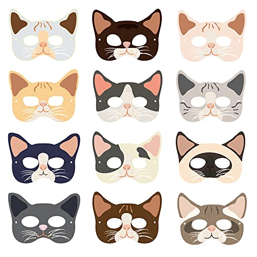 JAHEMU Tiermasken Papier Masken Kindermasken Katze Tier Party Masken Halloween Maske Weihnachten Geburtstag Carnival Geschenke für Kinder 12 Stück von JAHEMU