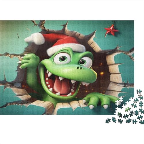 Christmas Dinosaur Erwachsene Puzzle 1000 Teile Cartoon Animal Lernspiel Family Challenging Games Geburtstag Moderne Wohnkultur Stress Relief 1000pcs (75x50cm) von JALYKA
