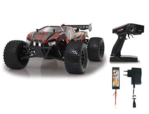 JAMARA 059740 - Brecter Truggy 1:10 BL 4WD Lipo 2,4GHz LED - Brushless Motor 3200KV, Regler 60 A, Wheelybar, Stahl Differntial/Welle/Achse, Elektronik spritzwassergeschützt, Ölstoßdämpfer, schwarz von JAMARA