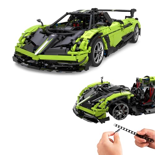 JAMARA 402826 Pagani Huayra BC 1:8 Bricks, Bricks Klemmbausteine, Modellbau DIY Bausatz Rennwagen Auto, 2892 Teile, ab 14 Jahre, manuell lenkbar, Türen manuell bewegbar, Grün von JAMARA