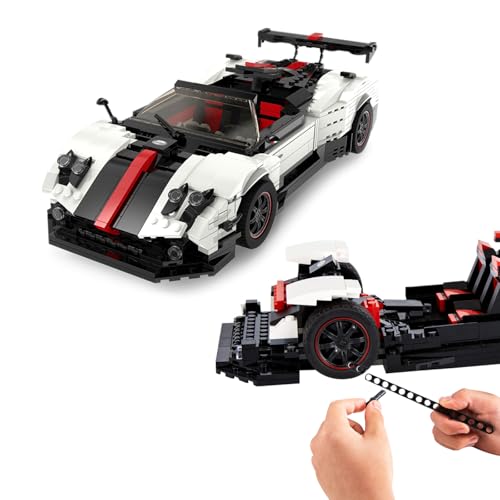 JAMARA 402830 Pagani Zonda Cinque 1:16 Bricks, Bricks Klemmbausteine, Modellbau DIY Bausatz Rennwagen Auto, 1024 Teile, ab 8 Jahre, Türen und Fronthaube manuell bewegbar, Weiss von JAMARA