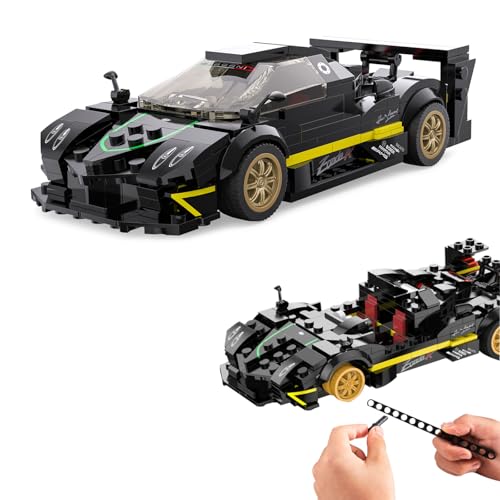 JAMARA 402844 Pagani Zonda R 1:28 Bricks, Bricks Klemmbausteine, Modellbau DIY Bausatz Auto, 387 Teile, ab 6 Jahre, Dach manuell abnehmbar, Heckspoiler manuell verstellbar, Schwarz von JAMARA