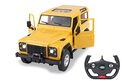 JAMARA 403135 - Land Rover Defender 1:14 2,4GHz Tür manuell - 11KM/h, originalgetreue Lackierung, detailgetreuer Innenraum, LED Fahrlicht, Türen können manuell geöffnet Werden, Gelb von JAMARA