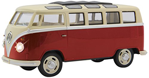 Jamara 405145 VW T1 Bus 1:24 Diecast rot LED Beleuchtung, detailgetreuer Innenraum, Sound, Motorgeräusch, Rückzugmotor, Seitentüren öffnen, Fahrzeugdetails im Chromdesign von JAMARA