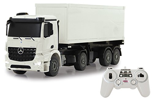 JAMARA 405148 - LKW Mercedes Benz Arocs 1: 20 2,4GHz - 2 Geschwindigkeiten, ca. 6 km/H, bis zu 30 min. Fahrspaß, Auflieger Per Fernsteuerung An-& Abkoppelbar, Container abnehmbar, Türen Öffnen, White von JAMARA