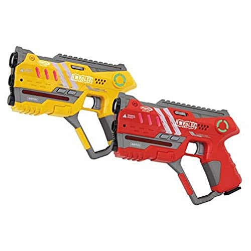 JAMARA 410085 410085-Impulse Gun – Pistol Set gelb/rot-Laser Tag mit 3 Battlemodi Spieler je Team, Last Man Standing,Duell, 4 simulierte Waffen mit Soundeffekte,bis 40m Reichweite von JAMARA