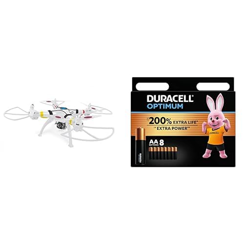 JAMARA 422014 Quadrocopter, weiß + Duracell Optimum Batterien AA, 8 Stück, bis zu 200% zusätzliche Lebensdauer oder extra Power von JAMARA