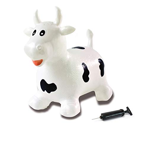 JAMARA 460318 - Hüpftier Kuh mit Pumpe - fördert Gleichgewichtssinn & motorische Fähigkeiten, Tierohren dienen als Halt, belastbar bis 50kg, Pflegeleicht, robust & widerstandsfähig, weiß/schwarz von JAMARA