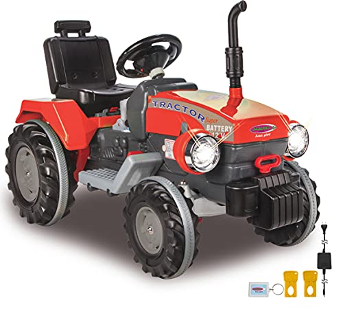 JAMARA 460319 - Ride-on Traktor Power Drag 12V - 2-Gang, Gaspedal, Bremse, 2 leistungsstarke Antriebsmotoren, leistungsstarker Akku für lange Fahrzeit, Speed-Modus, Sound, verstellbarer Sitz, rot von JAMARA