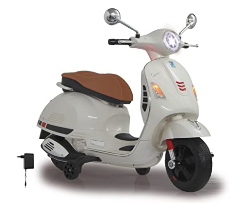 JAMARA 460346 - Ride-on Vespa 12V - Leistungsstarker Antriebsmotor und Akku für lange Fahrzeit, SD-Karten Slot, AUX- und USB-Anschluss, Ultra-Grip Gummiring am Rad, Stützräder, LED-Scheinwerfer, weiß von JAMARA