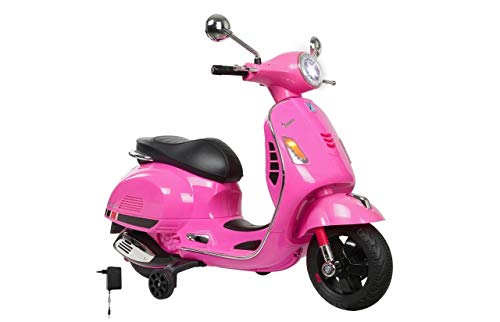 JAMARA 460349 - Ride-on Vespa 12V - Leistungsstarker Antriebsmotor und Akku für lange Fahrzeit, SD-Karten Slot, AUX- und USB-Anschluss, Ultra-Grip Gummiring am Rad, Stützräder, LED-Scheinwerfer, pink von JAMARA