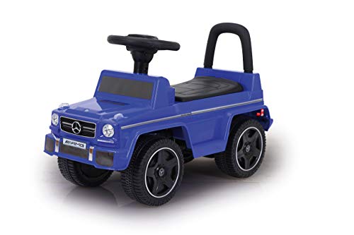 JAMARA 460404 - Rutscher Mercedes-Benz AMG G63 - Kippschutz, Kofferraum unter Sitzfläche, Schub- und Haltegriff, AUX- und USB-Anschluss, Hupe/Motorsound am Lenkrad, wertige Verarbeitung, blau von JAMARA