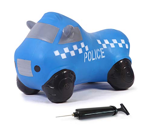 JAMARA 460455 - Hüpfauto Police Truck mit Pumpe - BPA-Frei, bis 50 kg, fördert den Gleichgewichtssinn und die motorischen Fähigkeiten, robust und widerstandsfähig, pflegeleicht, blau von JAMARA