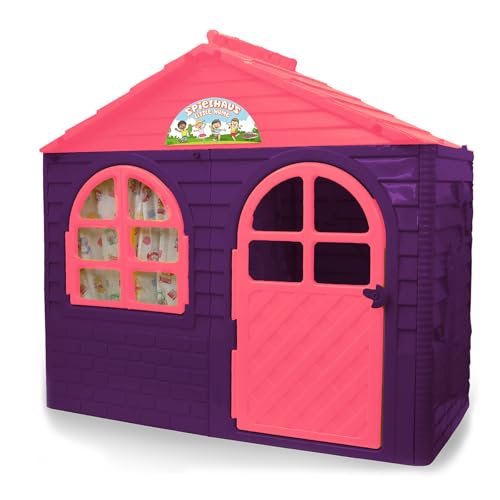 JAMARA 460498 - Spielhaus Little Home - aus robustem Kunststoff, Montage, stabiles Stecksystem, leicht zu reinigen, Indoor-Outdoor geeignet, Türe/Fenster Lassen Sich öffnen, Vorhänge, lila von JAMARA