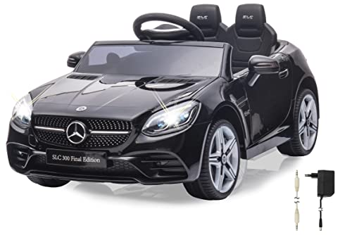 JAMARA 461802 Ride-on Mercedes-Benz SLC Leistungsstarker 12V Akku für Lange Fahrzeit, Akkustandanzeige, LED Scheinwerfer, Ultra Grip Gummiringe, Audio Aux-Anschluss, USB, schwarz, Groß von JAMARA