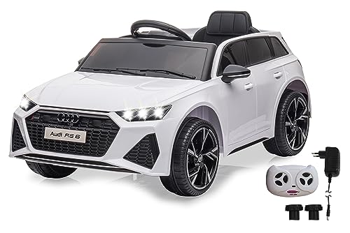 JAMARA 461825 Ride-on Audi RS 6 12V 2,4GHz - 2,4GHz für Mehrspielerbetrieb, offiziell lizenziert, Softanlauf, 2 Radantrieb, Bluetooth, USB-Anschluss, Musik, Kinderfahrzeug, Weiß von JAMARA