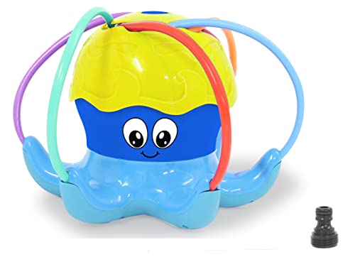 JAMARA 466800 Mc Fizz Wassersprinkler Oktopus-Schnelle Installation, Verbindung zu Standard Schlauchsystem, Scheibe dreht Sich und sprüht Wasser, blau von JAMARA