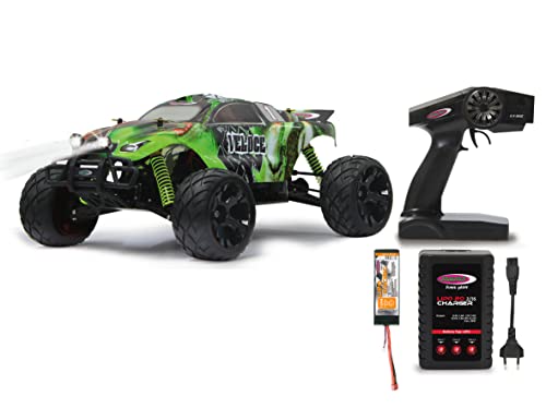 JAMARA Veloce Monstertruck 1:10 4WD Lipo 2,4G LED - Allrad, Elektroantrieb, Akku, 40Kmh, Aluchassis, spritzwasserfest, Öldruckstoßdämpfer, Kugellager, Fahrwerk einstellbar, fahrfertig von JAMARA