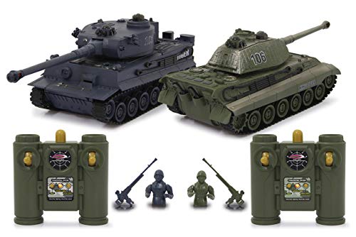 JAMARA 403635 - Panzer Tiger Battle Set 2,4 GHz - Battlemodus mit simulierter Schadensanzeige (Antriebsausfall, Kampf- und Fahrunfähig), extrem wendig, Geschützfeuer, Maschinengewehrfeuer, Grün / Schwarz von JAMARA