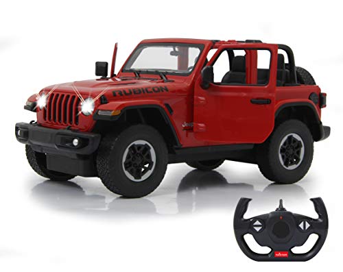 Jamara 405179 Jeep Wrangler JL 1:14 2,4GHz Tür manuell-offiziell lizenziert, bis 1 Std Fahrzeit, ca. 11 Kmh, perfekt nachgebildete Details, detaillierter Innenraum, LED Licht, rot von JAMARA