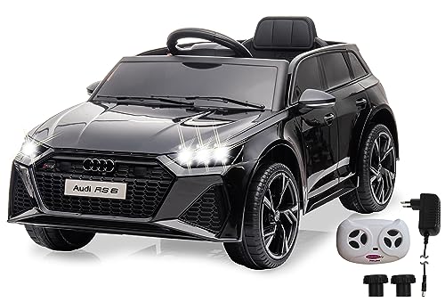 Jamara 461827 Ride-on Audi RS 6 12V 2,4GHz Kinderfahrzeug 2,4GHz für Mehrspielerbetrieb, offiziell lizenziert, Softanlauf, 2 Radantrieb, Bluetooth, USB-Anschluss, Musik, Schwarz von JAMARA