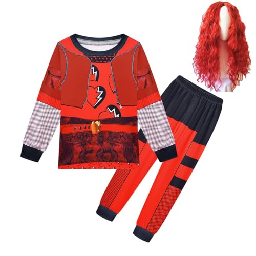 JANGZIIA Red Descendant Costume Rise of Red costume from Descendant 4 Movie Cosplay Kostüm Kinder Mädchen, Kleid Kinder Karneval Halloween Geburtstag Party Dress Up für Kinder 3-13 Jahre von JANGZIIA