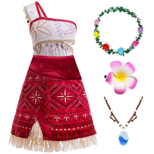 JANGZIIA Vaiana Kostüm Kinder mit Halskette und einer Blumenkrone und einer Haarspange. Moana-Prinzessin-Kostüm für Mädchen, Vaiana 2 Karneval Hawaiianischer Geburtstag Cosplay von JANGZIIA