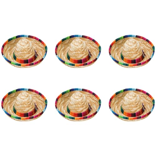 JANZU 6er-Pack Kleine Sombrero-Hüte, 6,5-Naturstrohhüte, Sombrero-Partyhüte, Puppen, Haustiere, Partydekorationszubehör von JANZU