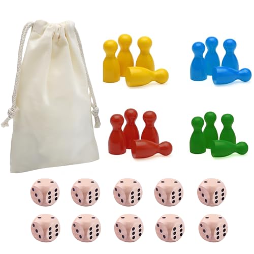 JAONLD 160 Stück Spielfiguren für Brettspiele und 10 Stück Würfel Con eine Tasche mit,Spielfiguren Holz Halmakegel Spielfiguren für Brettspiele Bunte,Gesellschaftsspiel für die Ganze Familie von JAONLD