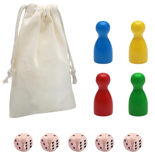 JAONLD 160 Stück Spielfiguren für Brettspiele und 10 Stück Würfel Con eine Tasche mit,Spielfiguren Holz Halmakegel Spielfiguren für Brettspiele Bunte,Gesellschaftsspiel für die Ganze Familie von JAONLD