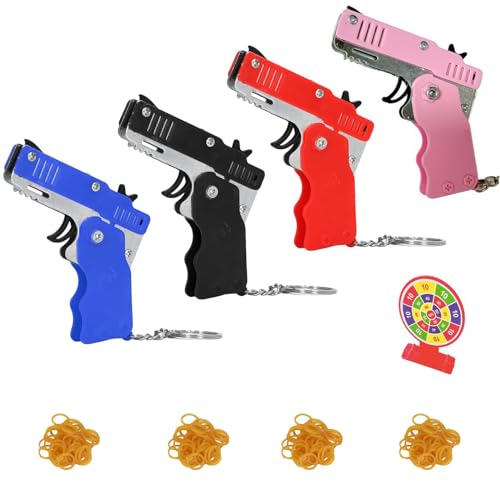 4 Stück Gummi Pistole, Gummibandpistole Faltbare, Gummiband Pistole, Gummiband Pistole Mini, Erbsenpistole, Schießspiel-Spielzeug, Spielzeug Gummiband, für Schießspiel Outdoor-Aktivitäten für Kinder von JAWAI