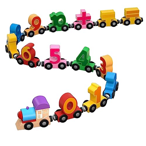 15Pack Holzzug Montessori Magnetzug Set, Baby Holz-Eisenbahn Holzspielzeug Baby Spielzeug Motorikspielzeug Lernspielzeug Eisenbahn Zug Fahrzeuge Geschenke ab 3 Jahr für Mädchen, Jungen von JAWSEU