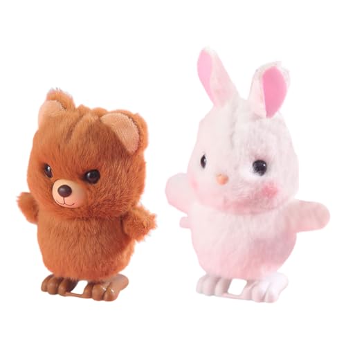 2pcs Ostern Aufzieh Hase Osterdekoration, Aufziehspielzeug Hase Oster Bär Aufziehspielzeug Wind up Spielzeug Aufziehfigur Plüsch Kaninchen Bär Ostergeschenk für Kinder Mädchen und Jungen von JAWSEU