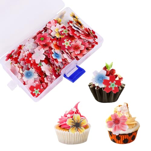 440PCS Essbare Blumen Cupcake Topper, Essbare Kirschblüten Blumendeko Essbare Tortendeko Cupcake Deko Hochzeitstorte Party Dessert Lebensmittel Dekor für Kuchendekoration Hochzeit Essensdekor von JAWSEU