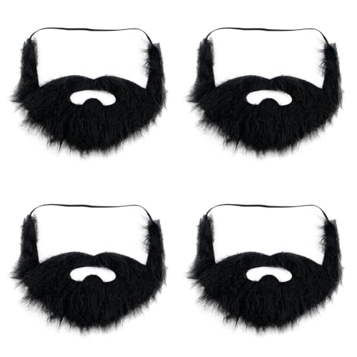 4pcs Schwarz Künstlicher Bart, Gefälschte Bärte Schnurrbärte Lustige Schnurrbärte, Weihnachtsmann Bart Halloween Lustiger Falscher Kostüm Whisker für Halloween Party Weihnachtsmann Cosplay von JAWSEU