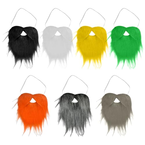 7pcs Künstlicher Bart, Gefälschte Bärte Schnurrbärte Lustige Schnurrbärte, Weihnachtsmann Bart Halloween Lustiger Falscher Kostüm Whisker Schnurrbart für Halloween Weihnachtsmann Party Cosplay von JAWSEU