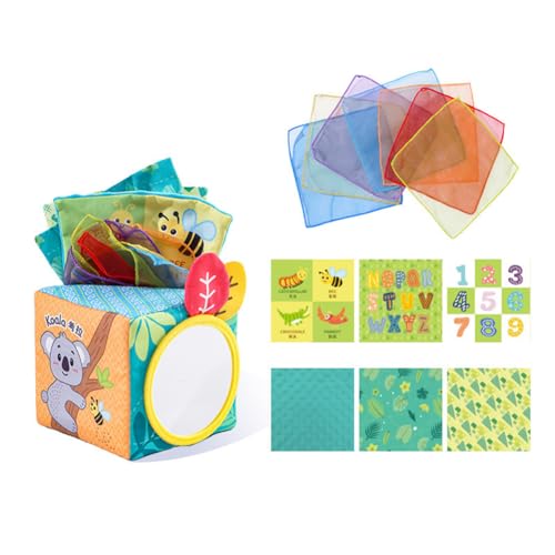 Baby Tissue Box Toy Baby Spiegel Spielzeug 6 Monate Tissue Box Montessori Sensorik, Hohem Kontrast Babyspielzeug Für 0-12 Monate, Jungen & Mädchen Kinder Frühes Lernspielzeug Baby Geschenke von JAWSEU