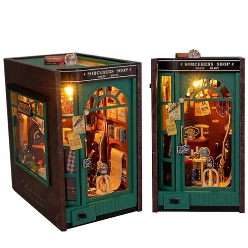 DIY Book Nook Kit, Puppenhaus Miniatur Haus Kit mit LED Leuchten Puppenhäuser Book Nook DIY Kit, Bausatz für EIN Kleines Haus 3D Holzpuzzle Booknooks Bücherregal Deko für Erwachsene Geschenk von JAWSEU