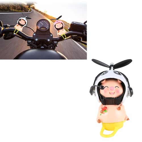 Fahrrad Motorrad Dekoration,Tier Puppe Anhänger Motorrad-Lenker Niedlich Verzierung Schwein mit Propeller Helm Karikatur, Kreativ Autozubehör Geschenk für Kinder Erwachsene(B) von JAWSEU