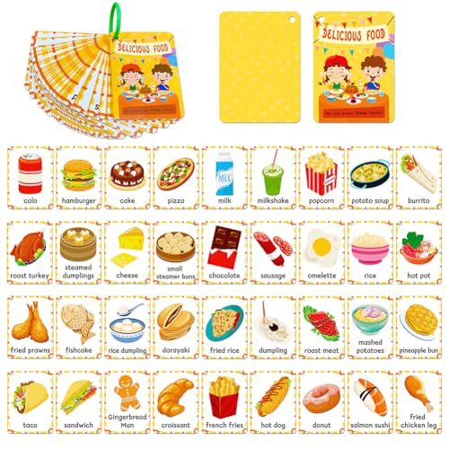 Flash Karten Kinder, Englische Fotokarten Bunte Baby Lernkarten Lernkarten Kognitives Für Essen, Interaktives Lernkarten Buchstaben Lernen Lernspiele Englische Fotokarten Geschenk für Kinder von JAWSEU