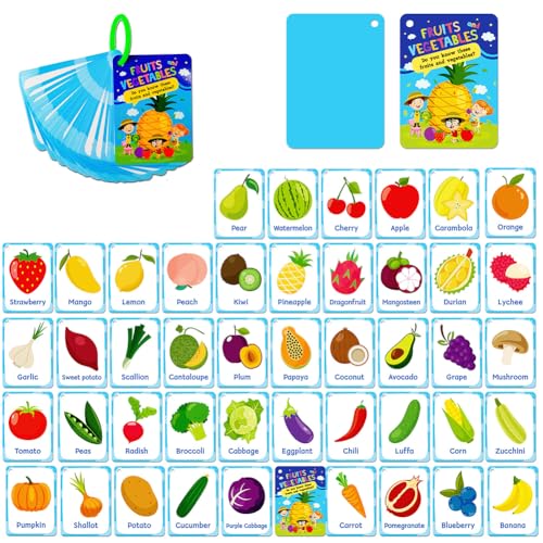 Flash Karten Kinder, Englische Fotokarten Bunte Baby Lernkarten Lernkarten Kognitives Für Obst Gemüse, Interaktives Lernkarten Buchstaben Lernen Lernspiele Englische Fotokarten für Kinder von JAWSEU