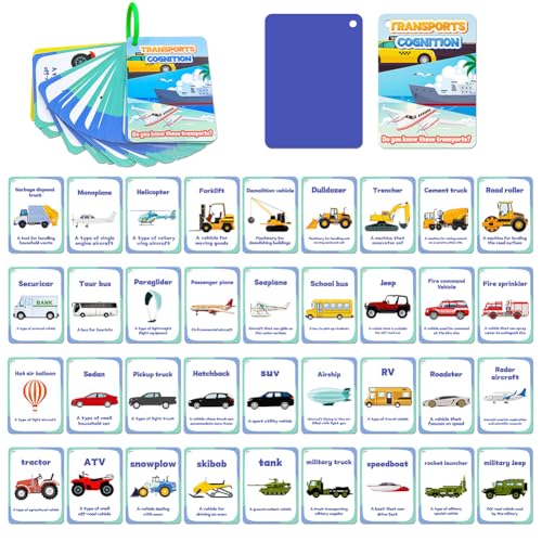 Flash Karten Kinder, Transportfahrzeug Englische Fotokarten Bunte Auto Lernkarten Kognitives Für Fahrzeug, Interaktives Lernkarten Buchstaben Lernen Lernspiele Früherziehung Karten für Kinder von JAWSEU